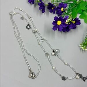 1987 Signed Winter Wonderland Vibe Silver-Tone Beaded Pearl Vintage Necklace